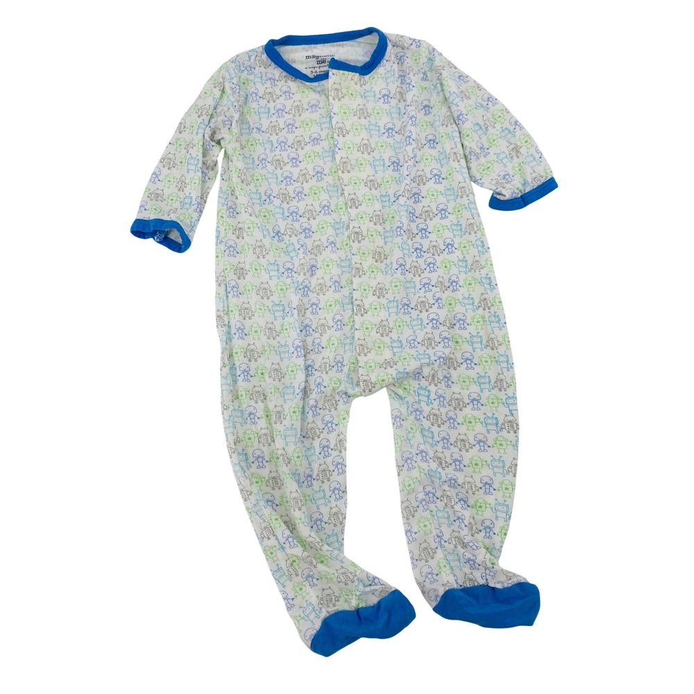 Magnetic Me Footie Pajamas Baby 3-6 Months White Blue Robot Magnetic Closure